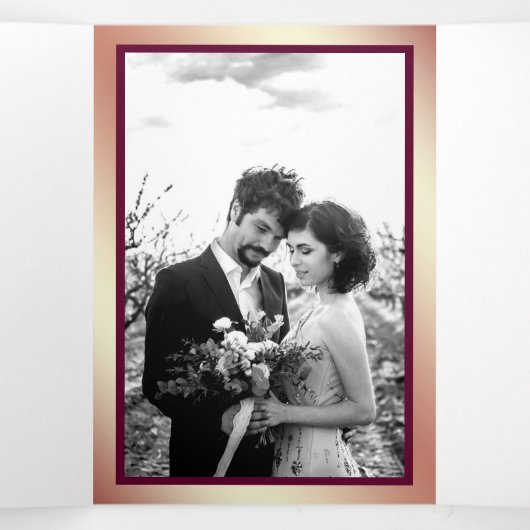 ホワイトマーブルバラ金ゴールドグリッターマゼンダ結婚ーズ 三つ折り招待状 (内部中)