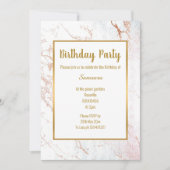 ホワイトマーブルバラ金ゴールド両面誕生日 招待状 (正面)