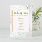 ホワイトマーブルバラ金ゴールド両面誕生日 招待状 (スタンド正面)