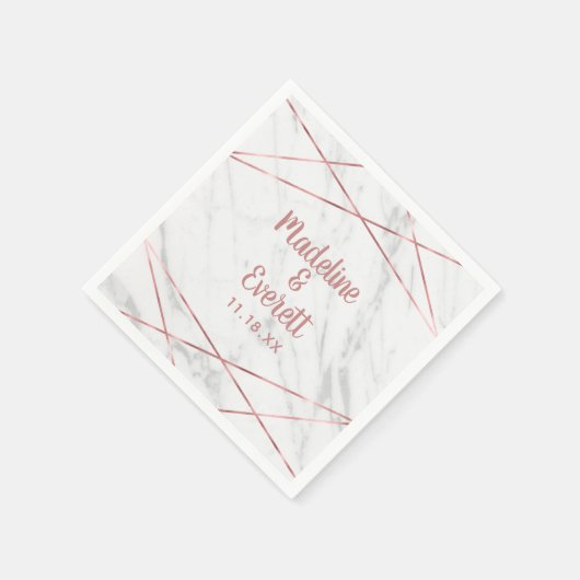 ホワイトマーブルバラ金ゴールド結婚三角形ズモノグラム スタンダードカクテルナプキン (角)