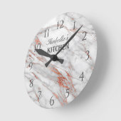 ホワイトマーブルバラ金ゴールド銅グリッターキッチン ラウンド壁時計 (傾斜)