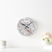 ホワイトマーブルバラ金ゴールド銅グリッターキッチン ラウンド壁時計 (ホーム)