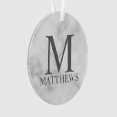 ホワイトマーブルパーソナライズされたモノグラムと名前 オーナメント (正面)