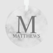 ホワイトマーブルパーソナライズされたモノグラムと名前 オーナメント (裏面)