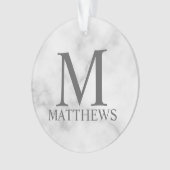 ホワイトマーブルパーソナライズされたモノグラムと名前 オーナメント (正面)