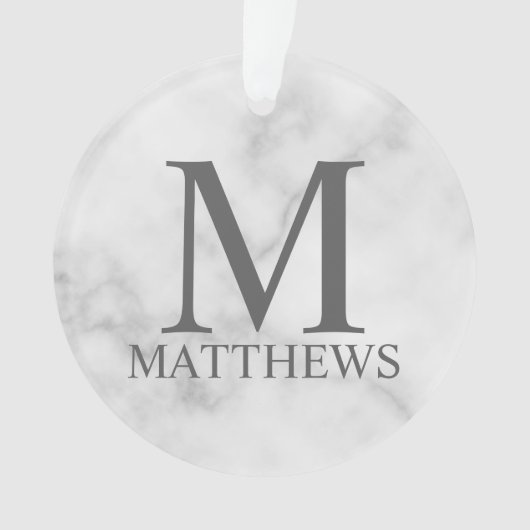 ホワイトマーブルパーソナライズされたモノグラムと名前 オーナメント (正面)