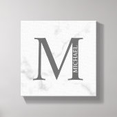 ホワイトマーブルパーソナライズされたモノグラムと名前 キャンバスプリント (正面)