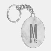 ホワイトマーブルパーソナライズされたモノグラムと名前 キーホルダー (正面左)
