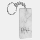ホワイトマーブルパーソナライズされたモノグラムと名前 キーホルダー (正面左)