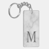 ホワイトマーブルパーソナライズされたモノグラムと名前 キーホルダー (正面左)