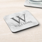 ホワイトマーブルパーソナライズされたモノグラムと名前 コースター (左側)