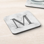 ホワイトマーブルパーソナライズされたモノグラムと名前 コースター (左側)