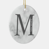 ホワイトマーブルパーソナライズされたモノグラムと名前 セラミックオーナメント (右)