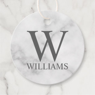 ホワイトマーブルパーソナライズされたモノグラムと名前 フェイバータグ