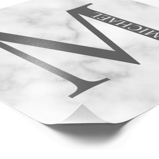 ホワイトマーブルパーソナライズされたモノグラムと名前 フォトプリント (角)