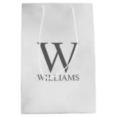 ホワイトマーブルパーソナライズされたモノグラムと名前 ミディアムペーパーバッグ (正面)