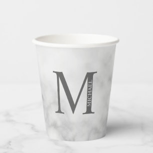 ホワイトマーブルパーソナライズされたモノグラムと名前 紙コップ