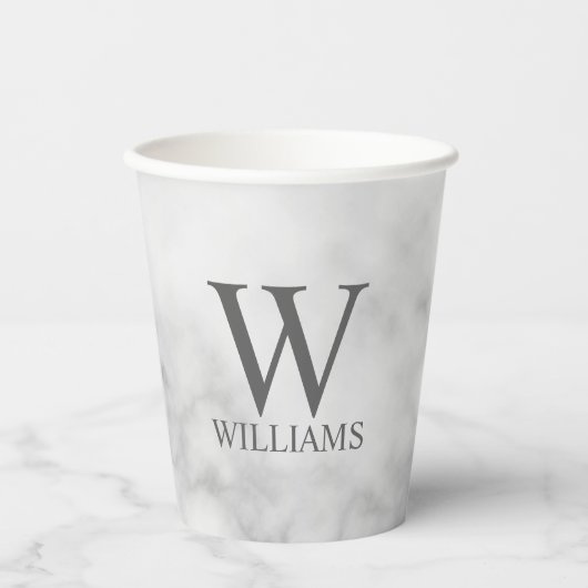 ホワイトマーブルパーソナライズされたモノグラムと名前 紙コップ (正面)