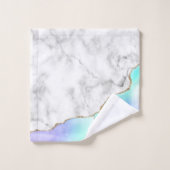 ホワイトマーブルパープルグリーンブルーアゲート金ゴールドグリッター バスタオルセット (ウォッシュタオル)