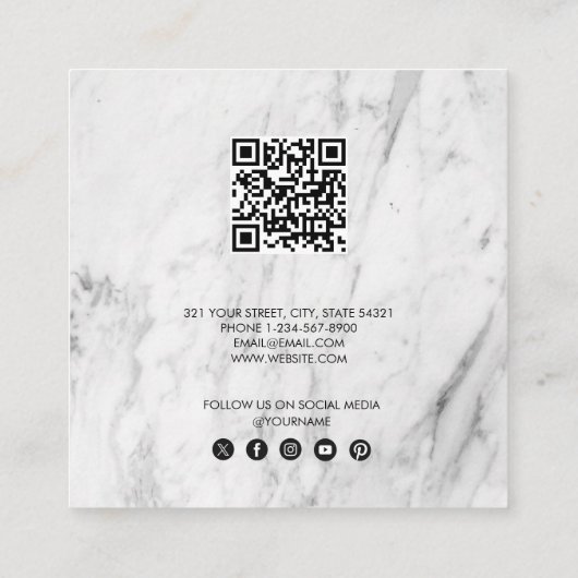 ホワイトマーブルビジネスは友人の紹介カードを参照 スクエア名刺 (裏面)