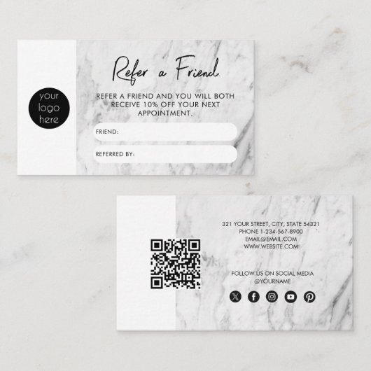 ホワイトマーブルビジネスは友人の紹介カードを参照 名刺 (正面/裏面)