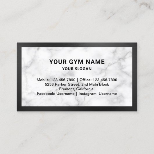 ホワイトマーブルフィットネスパーソナルトレーナー写真 名刺 (裏面)