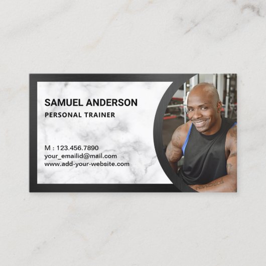 ホワイトマーブルフィットネスパーソナルトレーナー写真 名刺 (正面)