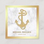 ホワイトマーブルフェイクゴールドフォイル航海のロープいかり スクエア名刺 (正面)