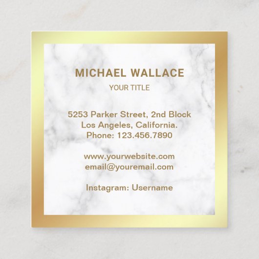 ホワイトマーブルフェイクゴールドフォイル航海のロープいかり スクエア名刺 (裏面)