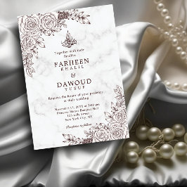 ホワイトマーブルフローラレースイスラムQRコード結婚ズ 招待状