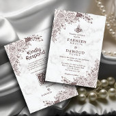 ホワイトマーブルフローラレースイスラムQRコード結婚ズ 招待状