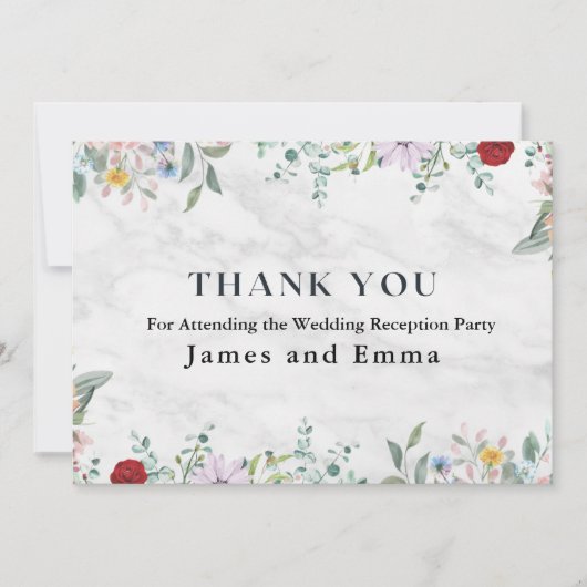 ホワイトマーブルフローラ結婚オーナメント サンキューカード (正面)