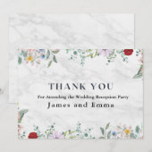 ホワイトマーブルフローラ結婚オーナメント サンキューカード (正面/裏面)