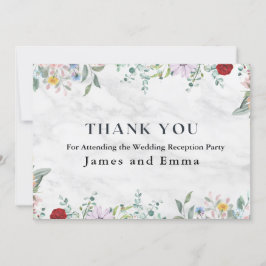 ホワイトマーブルフローラ結婚オーナメント サンキューカード