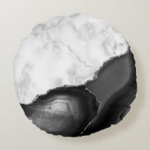 ホワイトマーブルブラックアガテシルバーグリッター ラウンドクッション (裏面)