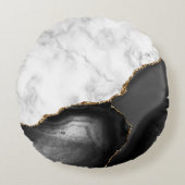 ホワイトマーブルブラックアゲート金ゴールドグリッター ラウンドクッション (正面)