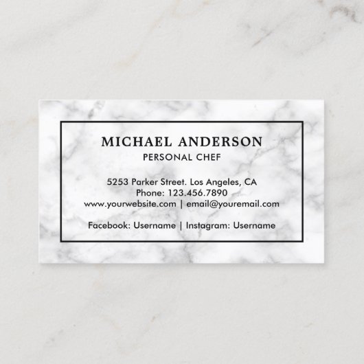 ホワイトマーブルブラックキッチンナイフパーソナルシェフ 名刺 (裏面)