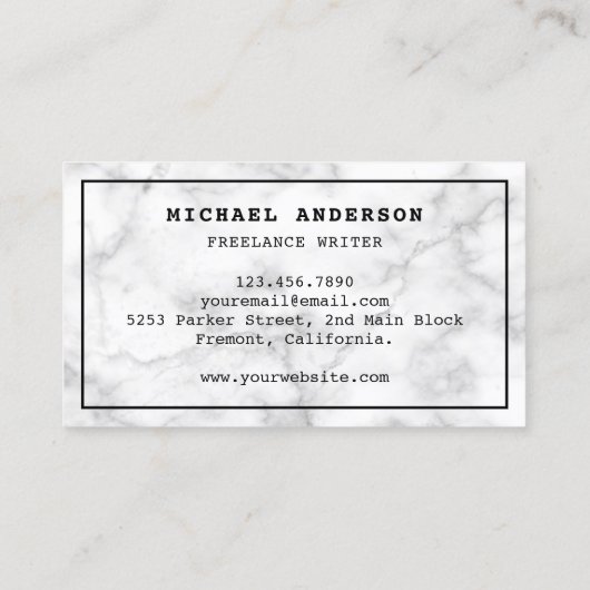 ホワイトマーブルブラックタイプライタープロフェッショナルライター 名刺 (裏面)