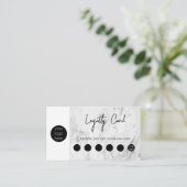 ホワイトマーブルブラックビジネスロゴQRコードロイヤリティ 名刺 (スタンド正面)