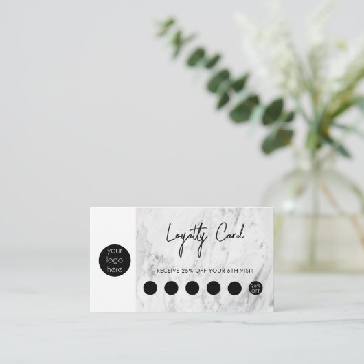 ホワイトマーブルブラックビジネスロゴQRコードロイヤリティ 名刺 (スタンド正面)