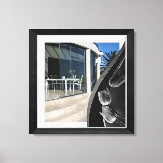 ホワイトマーブルブラック抽象芸術チューリップ キャンバスプリント (正面)