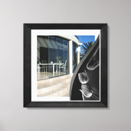 ホワイトマーブルブラック抽象芸術チューリップ キャンバスプリント