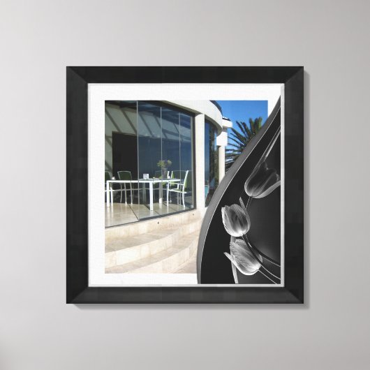 ホワイトマーブルブラック抽象芸術チューリップ キャンバスプリント (正面)