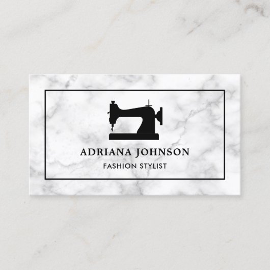 ホワイトマーブルブラック裁縫マシンファッションスタイリスト 名刺 (正面)