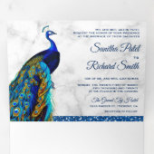 ホワイトマーブルブルーインディアンピーコックウェディング 三つ折り招待状 (内部最初)