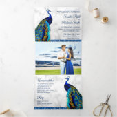 ホワイトマーブルブルーインディアンピーコックウェディング 三つ折り招待状 (内部)