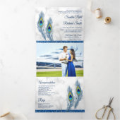 ホワイトマーブルブルーインディアン孔雀結婚羽 三つ折り招待状 (内部)