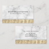 ホワイトマーブルホワイトレザー金ゴールドセクイン 名刺 (正面/裏面)