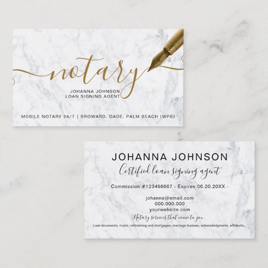 ホワイトマーブルマクビザレンシックな金ゴールドタイポグラフィ 名刺 (正面/裏面)