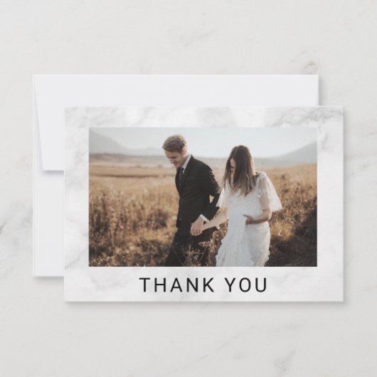 ホワイトマーブルミニマリスト結婚の写真 サンキューカード (正面)